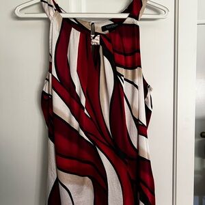 White House Black Market Sleeveless Blouse Red Cream and Black Abstract